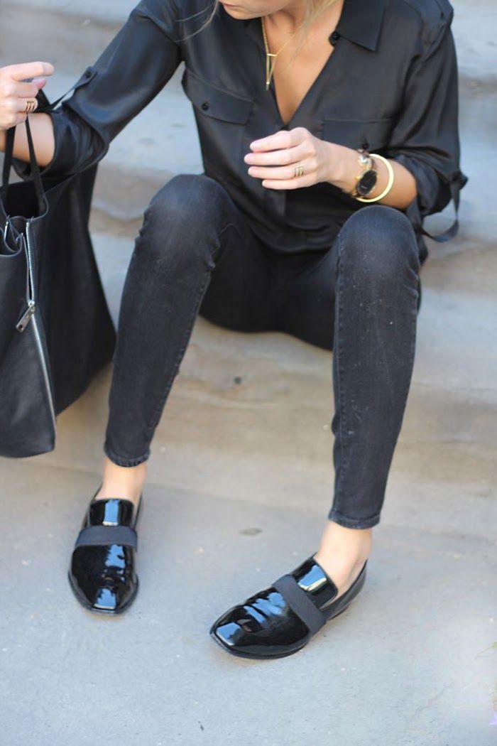 leather-loafers leather loafers seen on a street style star at fashion week