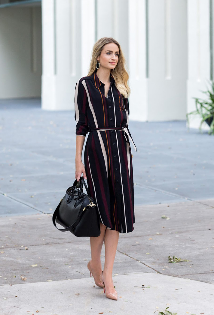 Photo: Little Blonde Book http://www.littleblondebook.com/2016/10/striped-shirt-dress.html