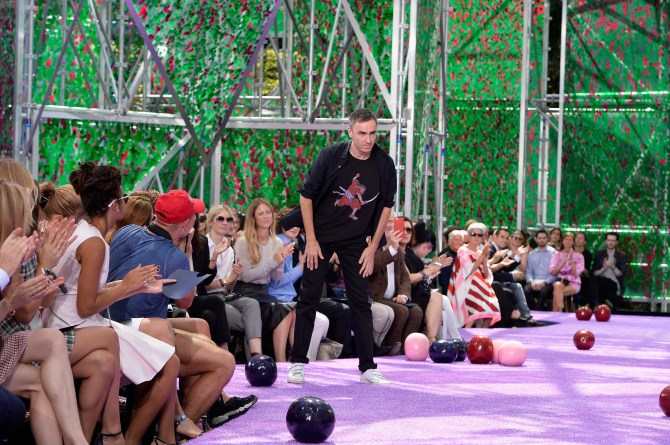 PARIS, FRANCE - JULY 06: Raf Simons waves to the crowd on the runway during the Christian Dior show as part of Paris Fashion Week Haute Couture Fall/Winter 2015/2016 on July 6, 2015 in Paris, France. (Photo by Rindoff/Le Segretain/Getty Images)