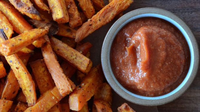 Shichimi Togarashi Sweet Potato Fries with Miso Ketchup