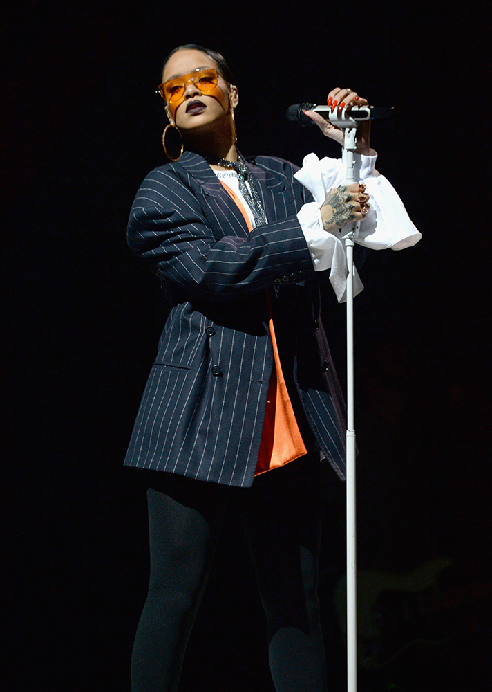 Rihanna in a Snow Xue Gao jacket at Global Citizen Festival Getty Images