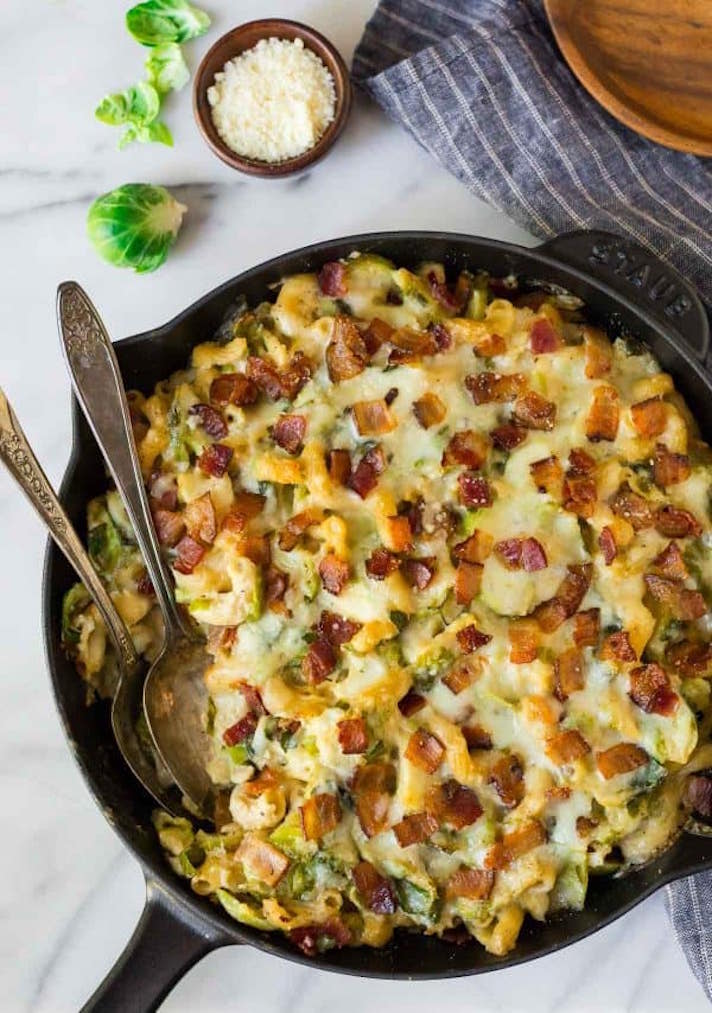 STYLECASTER | 17 Healthy-ish Dinner Recipes for People Who Love Cheese | Brussels Sprout Mac and Cheese