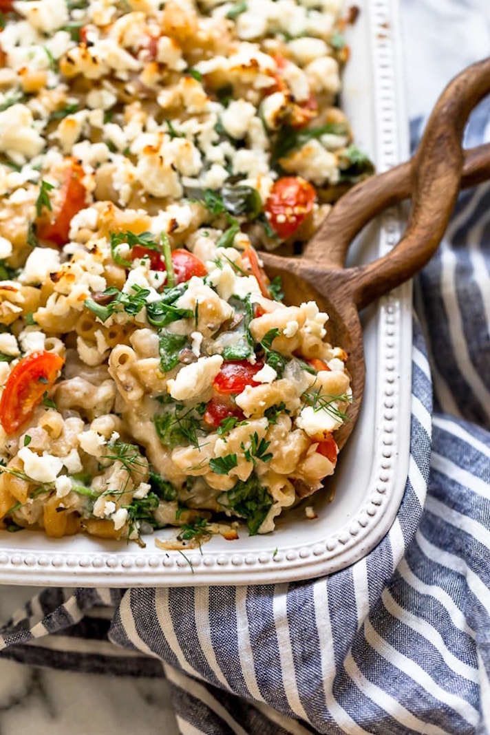 STYLECASTER | 17 Healthy-ish Dinner Recipes for People Who Love Cheese | Greek Mac and Cheese