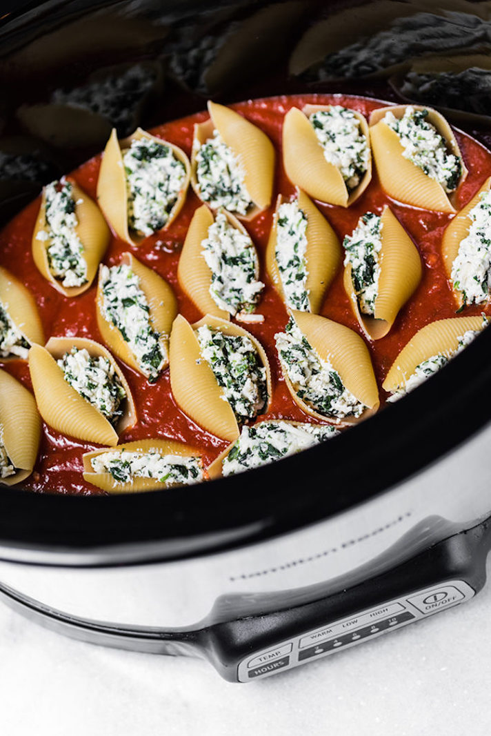 STYLECASTER | Slow-Cooker Pastas Are the Easiest Way to Indulge in a Lazy, Decadent Meal This Summer | Stuffed Shells With Spinach