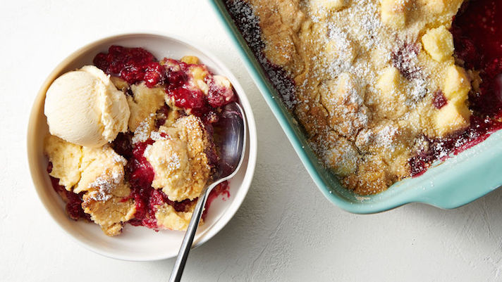 STYLECASTER | 17 Summer Dump Cakes That Literally Couldn't Be Easier | Lemon-Raspberry Cream Cheese Cobbler Dump Cake.