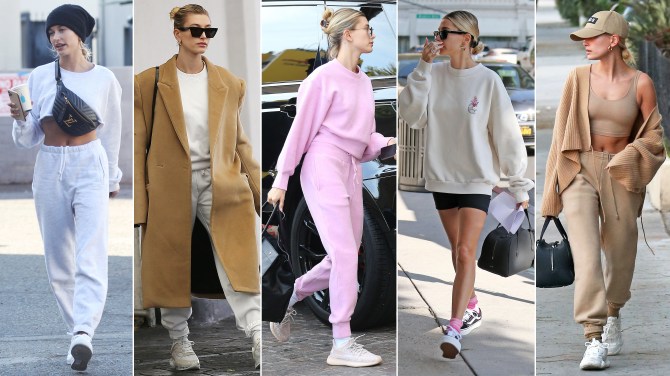 Hailey Bieber sweatpants style