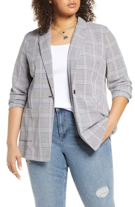 STYLECASTER | Nordstrom Plus-Size Sale 2020 | gray plaid blazer