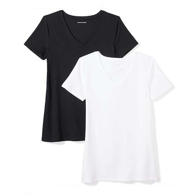  Amazon Essentials Women's 2-Pack Classic-Fit Short-Sleeve V-Neck T-Shirt