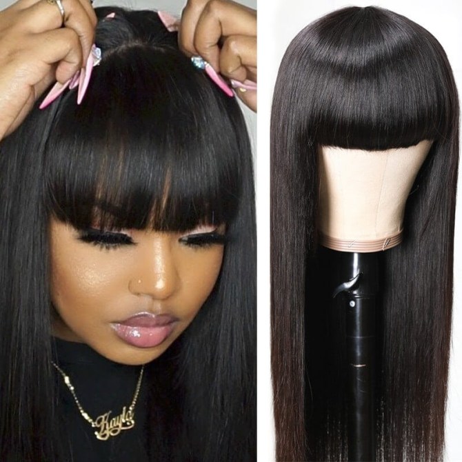 Nadula Natural Long Silky Straight Wig With Bangs