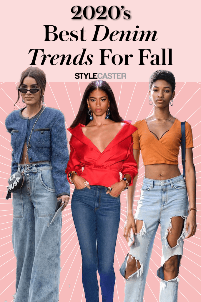 STYLECASTER | fall denim trends | fall 2020 denim trends women | skinny jeans | boyfriend jeans | high-waisted jeans | mom jeans | bell bottom jeans | denim trends inspiration | jeans outfit 
