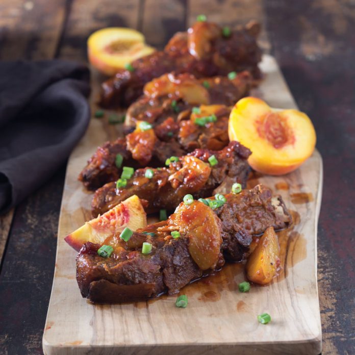 STYLECASTER | slow cooker july 4th recipes | peach BBQ ribs