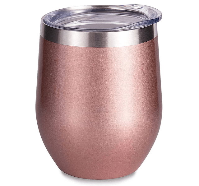 SUNWILL Insulated Wine Tumbler with Lid Rose Gold