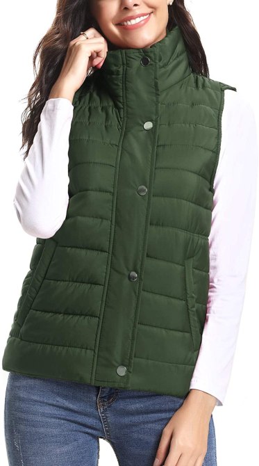 STYLECASTER | Hailey Bieber Green Puffer Vest