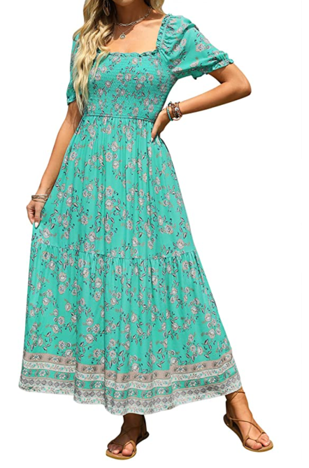 Zesica Boho Floral Maxi Dress Amazon in Aqua