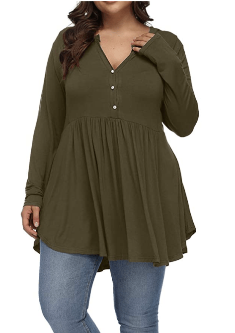 Allegrace Pluz-Size Henley Tunic Top