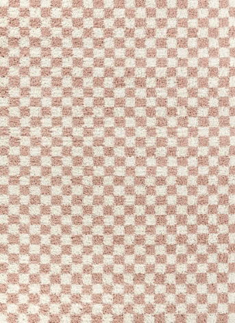 Walker Checkered Machine Woven Area Rug in Pink/Cream Shag