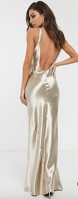 scoop back champagne dress