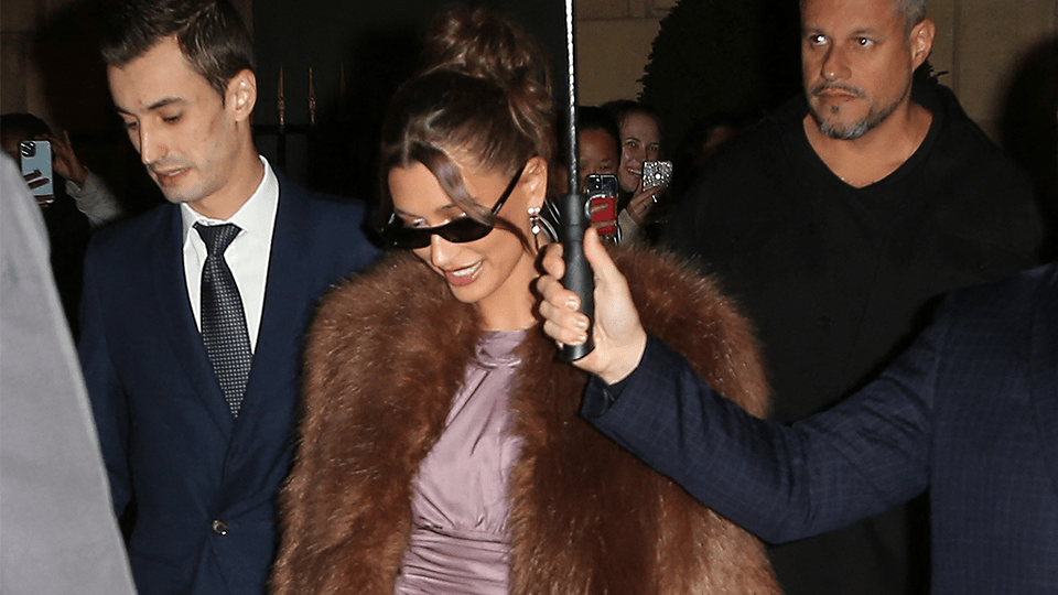 STYLECASTER | Hailey Bieber Faux Fur Coat