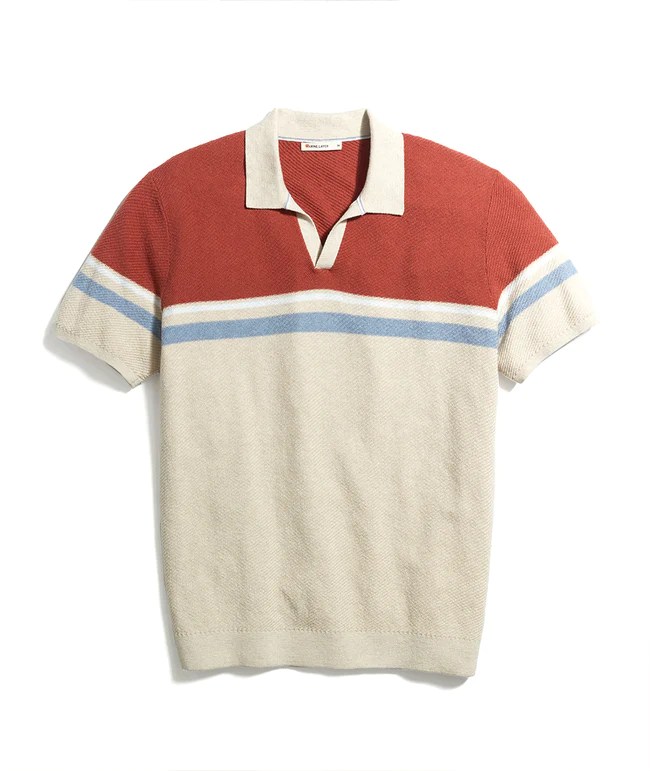 Marine Layer Greyson Sweater Polo in Mahogany Color Block