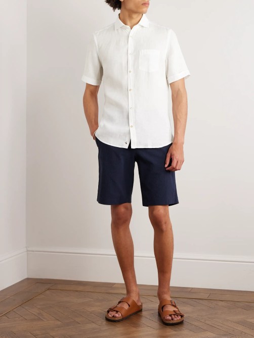 INCOTEX Cutaway Collar Linen Shirt