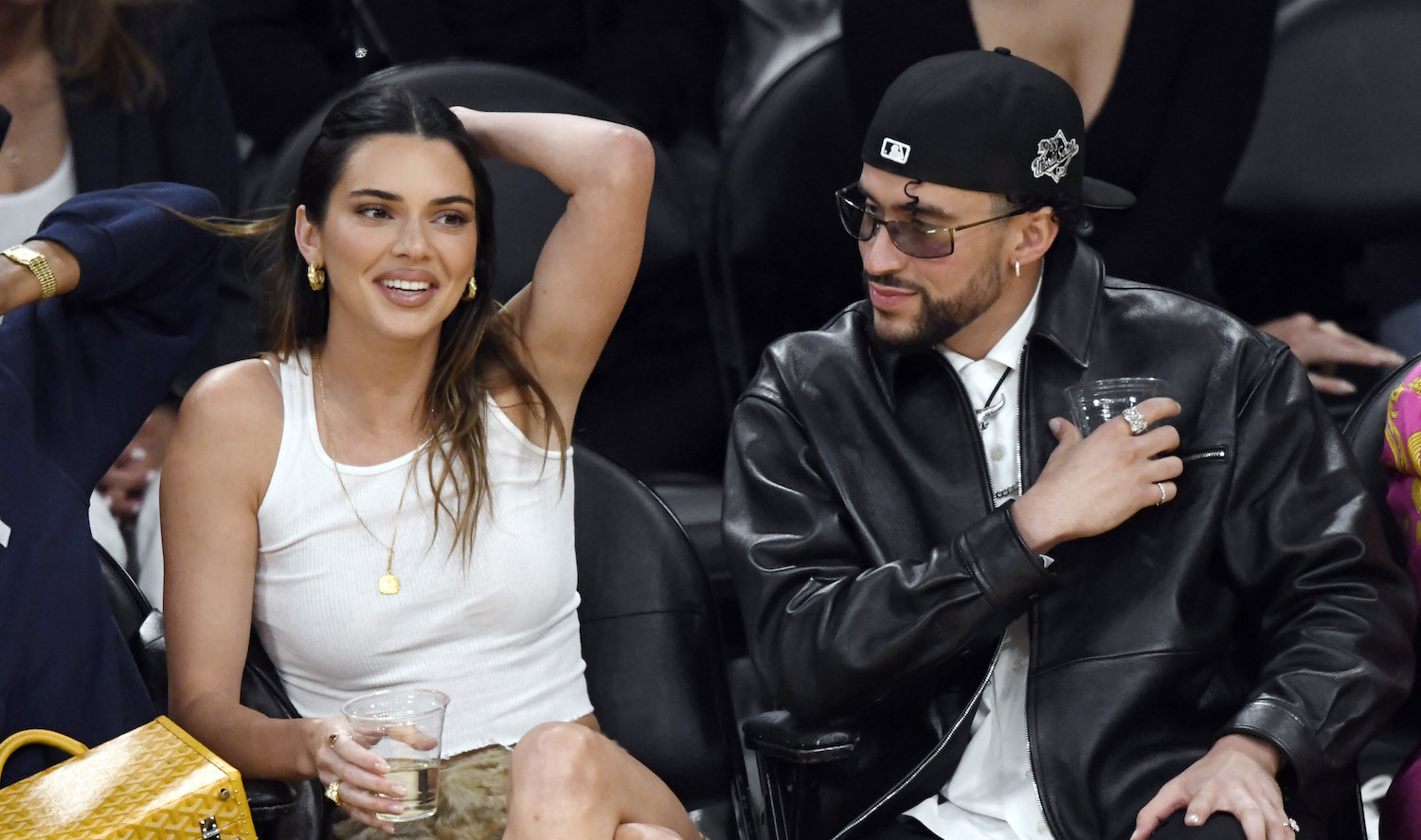 Kendall Jenner and Bad Bunny attend the Western Conference Semifinal Playoff game between the Los Angeles Lakers and Golden State Warriors at Crypto.com Arena on May 12, 2023 in Los Angeles, California.