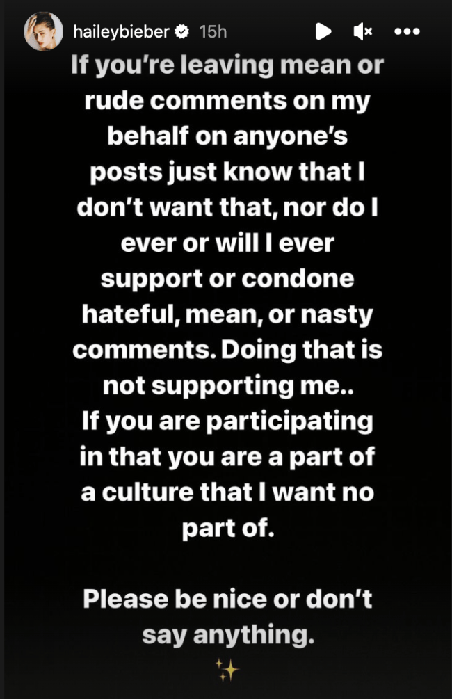 Hailey Bieber Instagram story