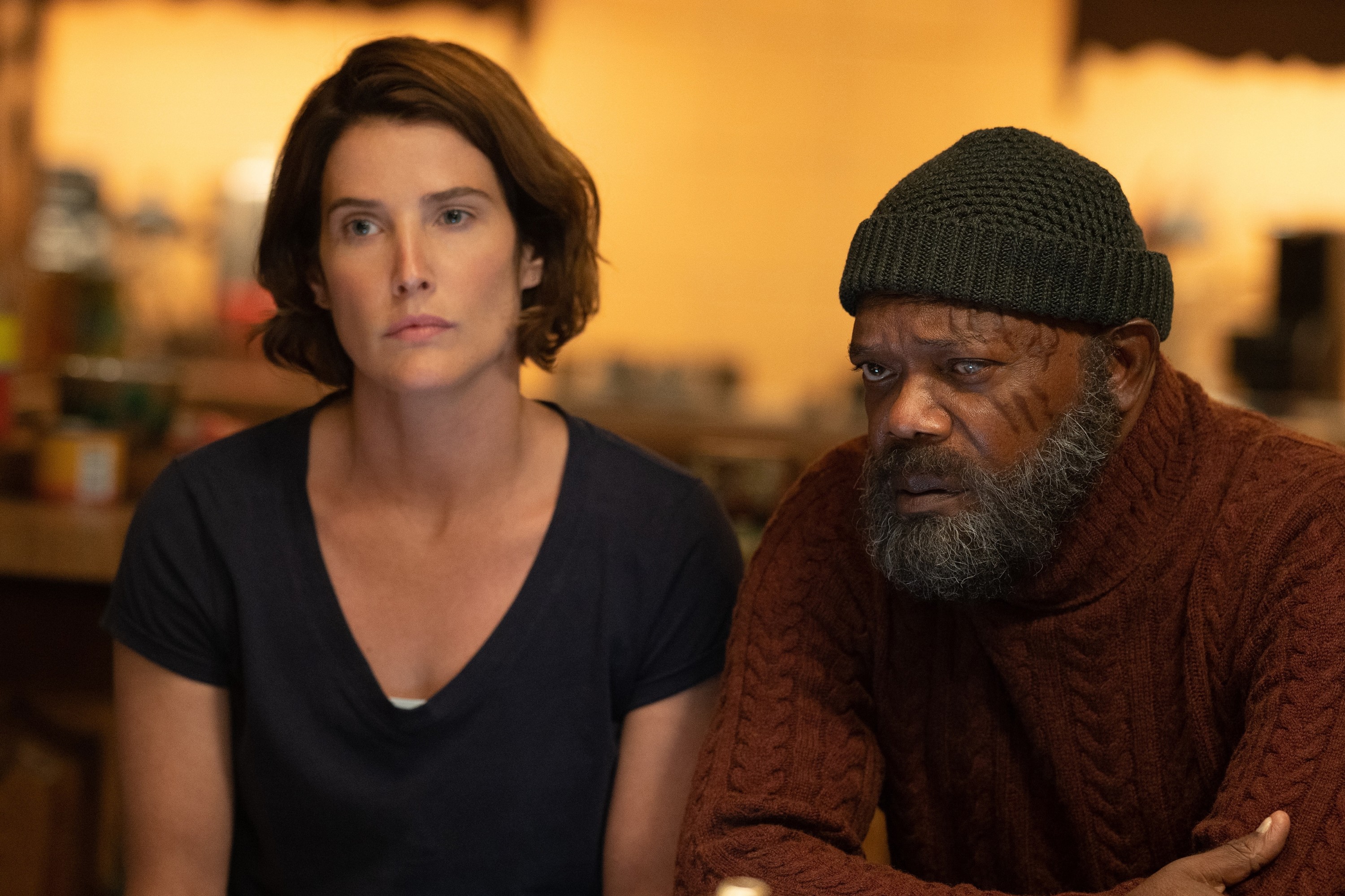 Cobie Smulders as Maria Hill and Samuel L. Jackson as Nick Fury