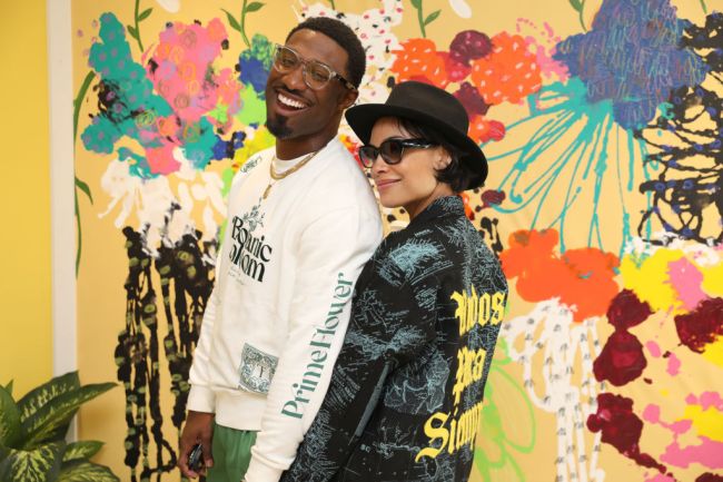 Nnamdi Okafor and Rosario Dawson visit the Awake NY x UPS Pop-Up for NYFW: The Shows on September 10, 2022 in New York City.