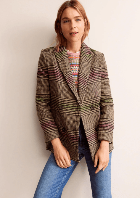 Double-Breasted Checked Coat