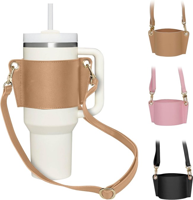 Tumbler Tote Water Bottle Carrier Strap Leather Compatible