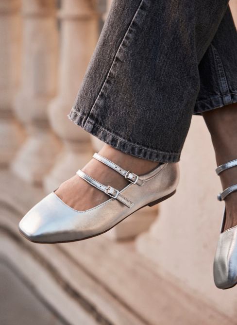 Mint Velvet Silver Ballet Pumps