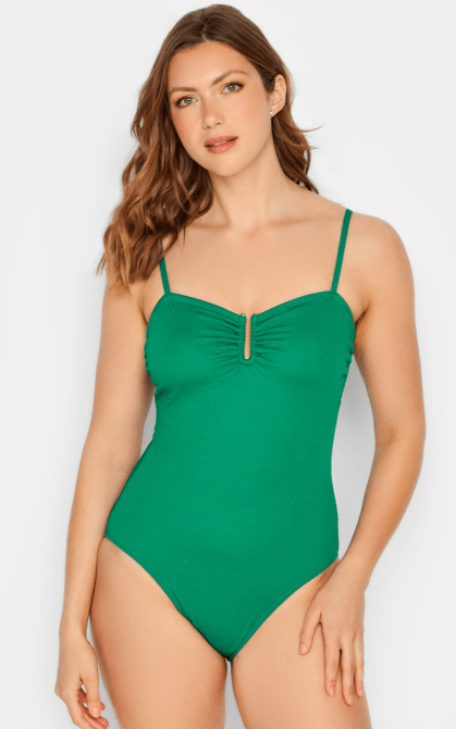 Long Tall Sally Dark Green Textured Swimsuit in green