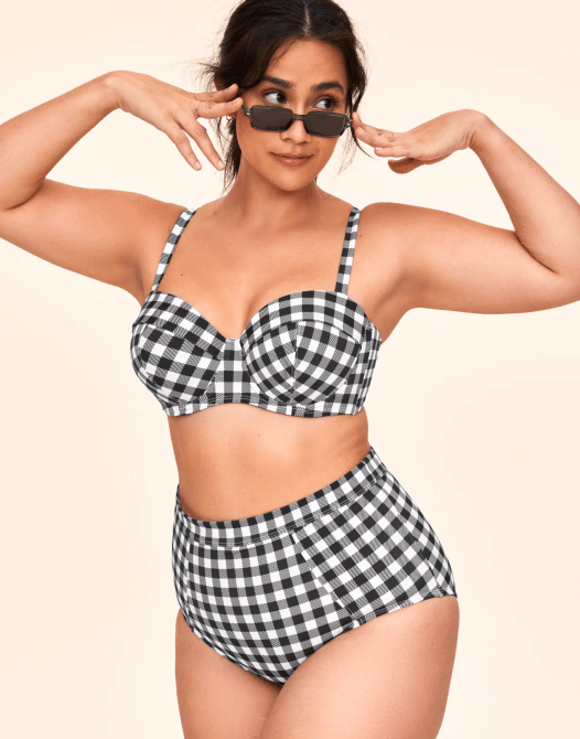 Adore Me Shelby Contour Plus Bikini in a black and white gingham pattern