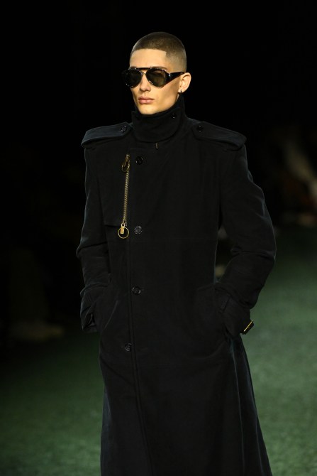 A model walks the Burberry Autumn/Winter 2024 show at London Fashion Week.