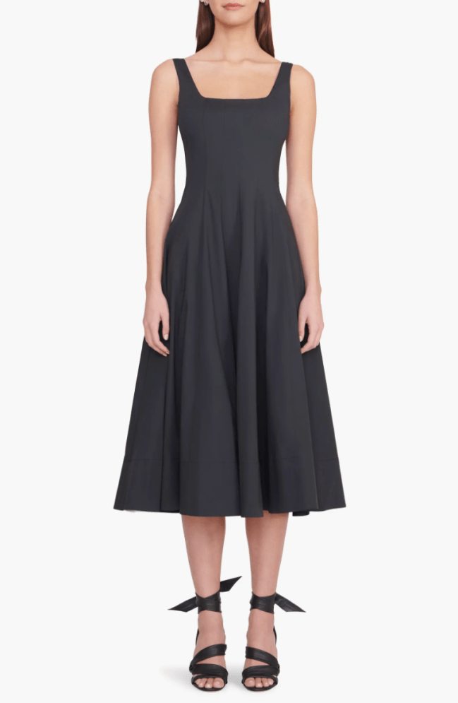 STAUD Wells Stretch Cotton Poplin Midi Fit & Flare Dress