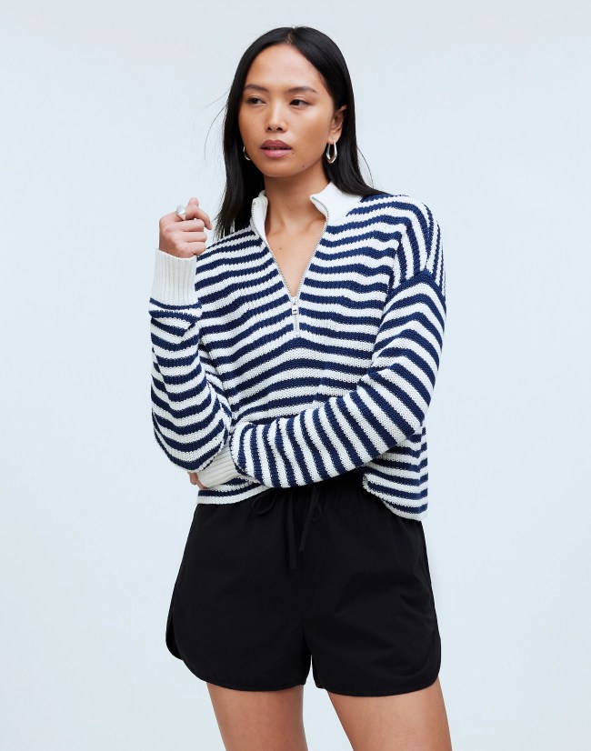 Madewell Ribbed Half-Zip Sweater in Stripe