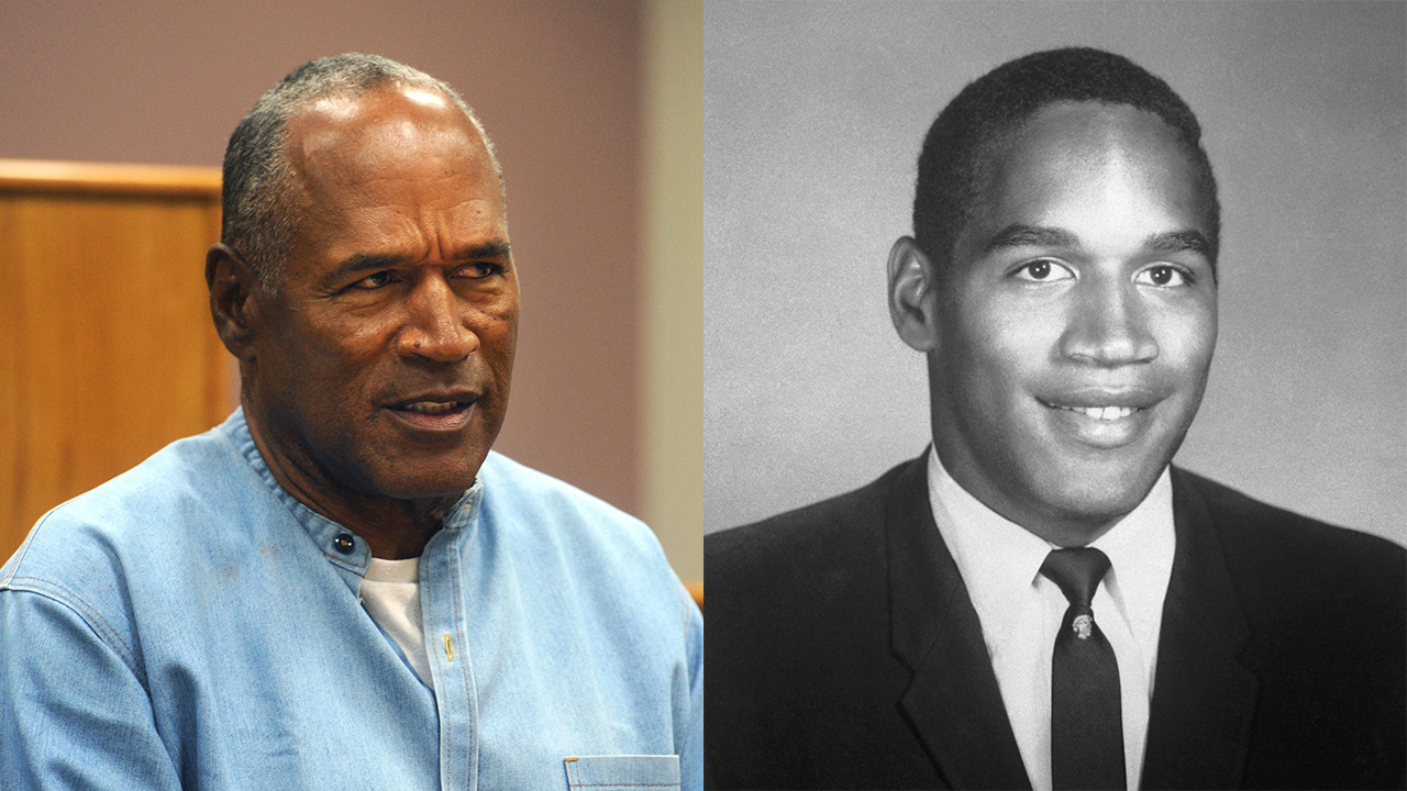 OJ Simpson, a black man in his 60s, and a picture of him in his 20s