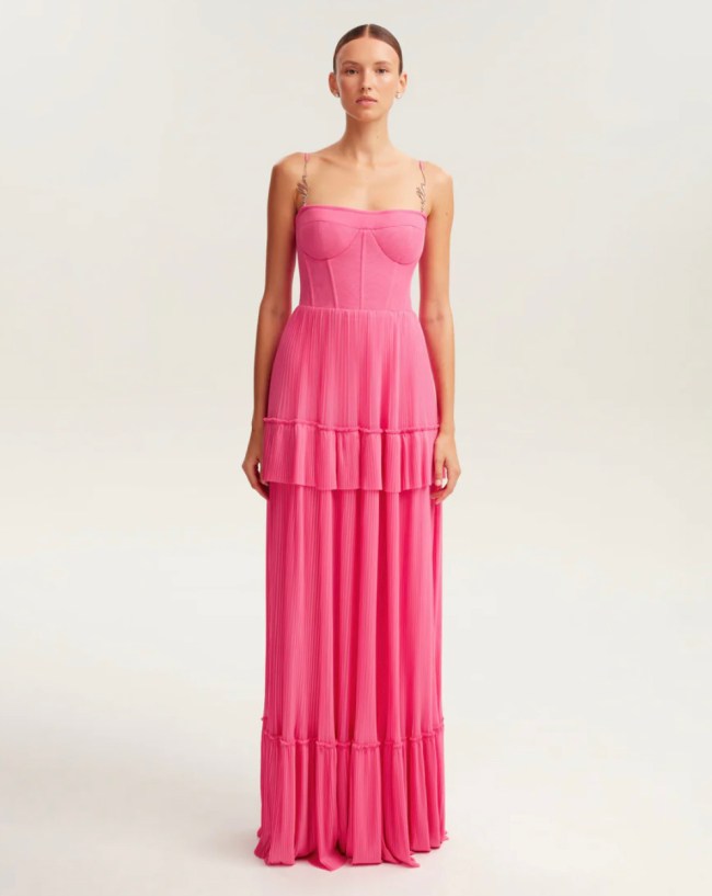 Barbie pink spaghetti strap pleated maxi dress, Garden of Eden