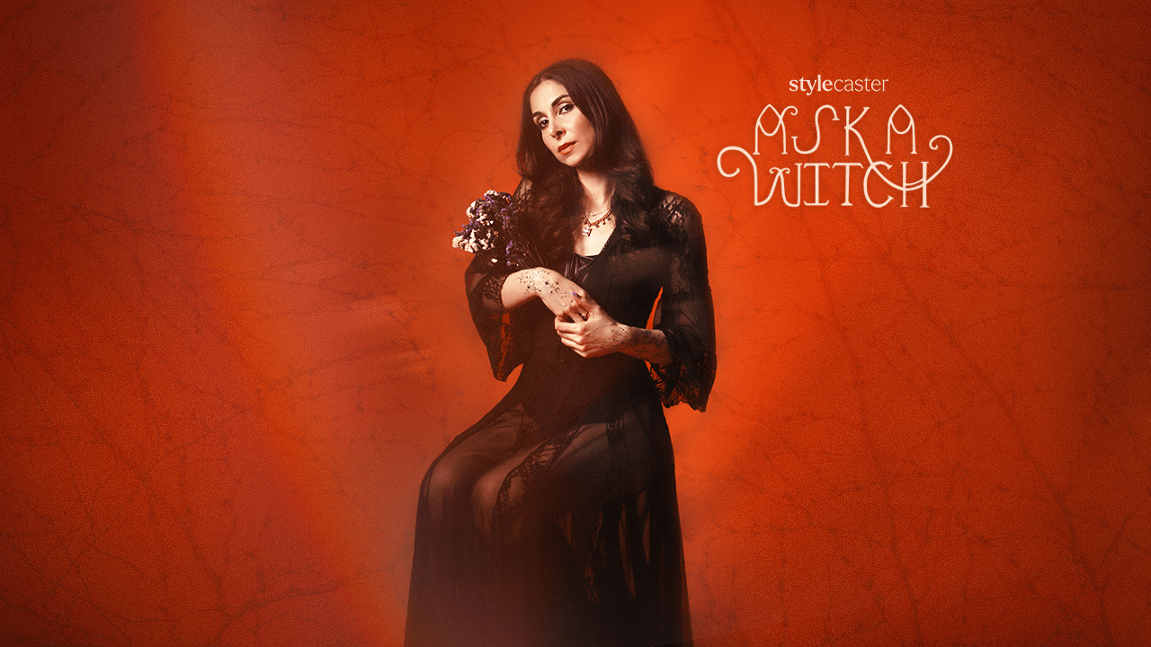 A witch woman holding a bouquet of flowers, getting ready to give someone life-saving advice using astrology.