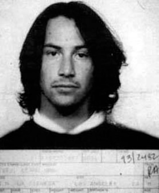 In this handout, Canadian actor Keanu Reeves in a mug shot following his arrest for driving under the influence, US, 1993.