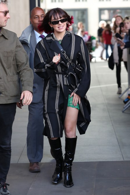 Charli XCX leaving BBC Radio One Live Lounge on September 05, 2019 in London, England.