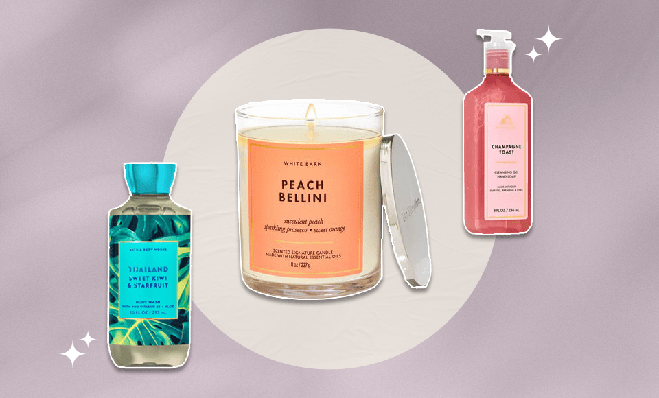 Left to Right: Bath & Body Works body wash, Bath & Body Works candle, Bath & Body Works hand soap.