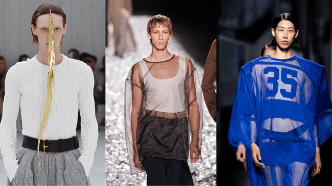 Textured shirts on the runway.