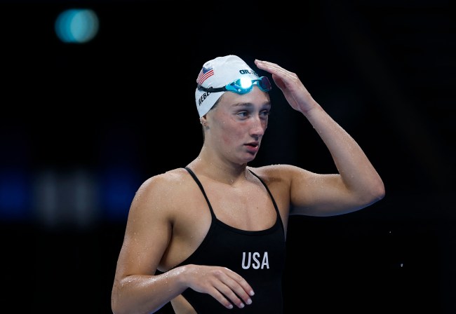 Emma Weber of the U.S. attends a Swimming training at Paris La Defense Arena on July 23, 2024 in Nanterre, France.