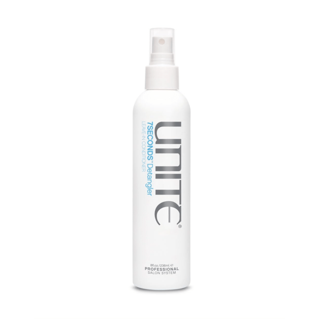 UNITE Hair 7Seconds Detangler in a white spray bottle.