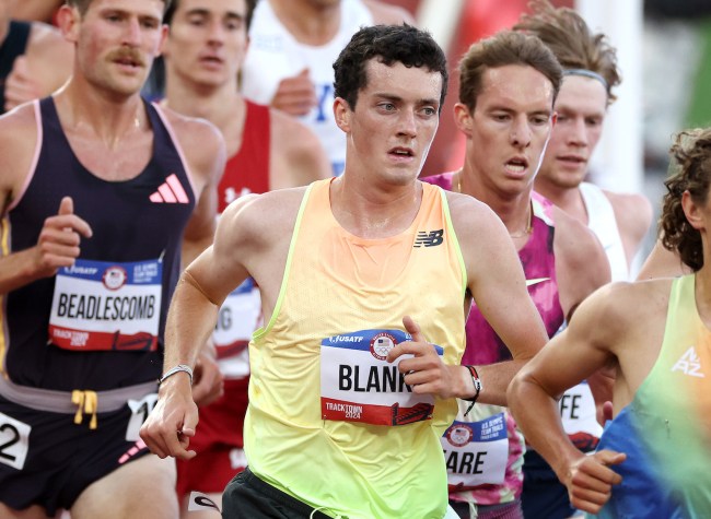 Graham Blanks competes in the first round of the men's 5000 meters on Day Seven of the 2024 U.S. Olympic Team Track & Field Trials at Hayward Field on June 27, 2024 in Eugene, Oregon.