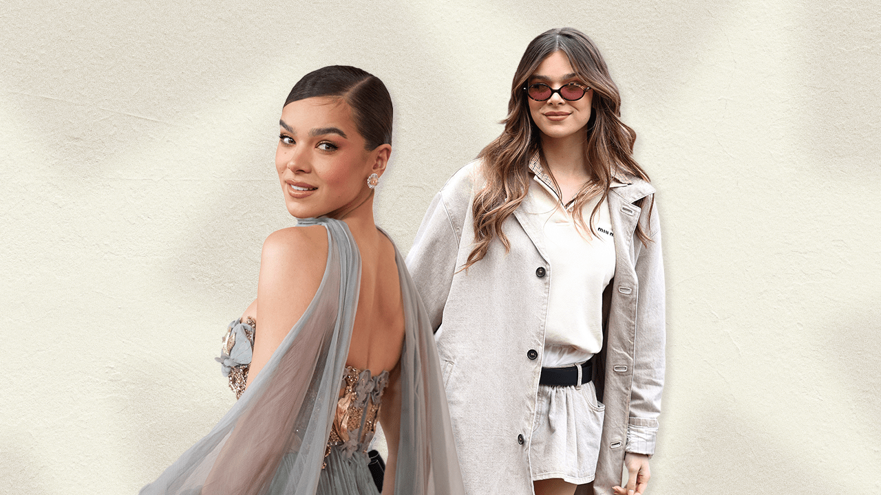 A collage of Hailee Steinfeld on the red carpet and at fashion week.