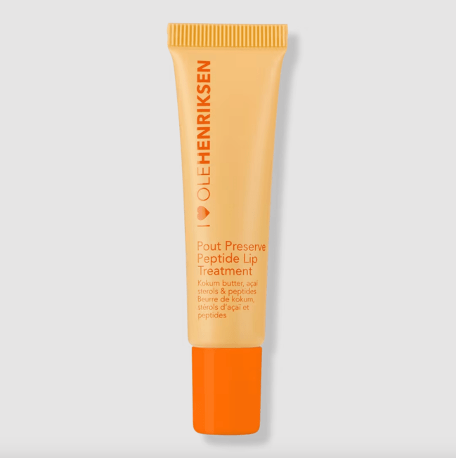 Ole Henrikson Pout Preserve Hydrating Peptide Lip Treatment in an orange tube.