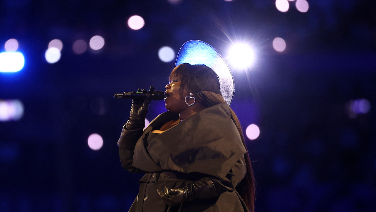 French singer Yseult performs during the closing ceremony of the Paris 2024 Olympic Games at the Stade de France, in Saint-Denis, in the outskirts of Paris, on August 11, 2024.