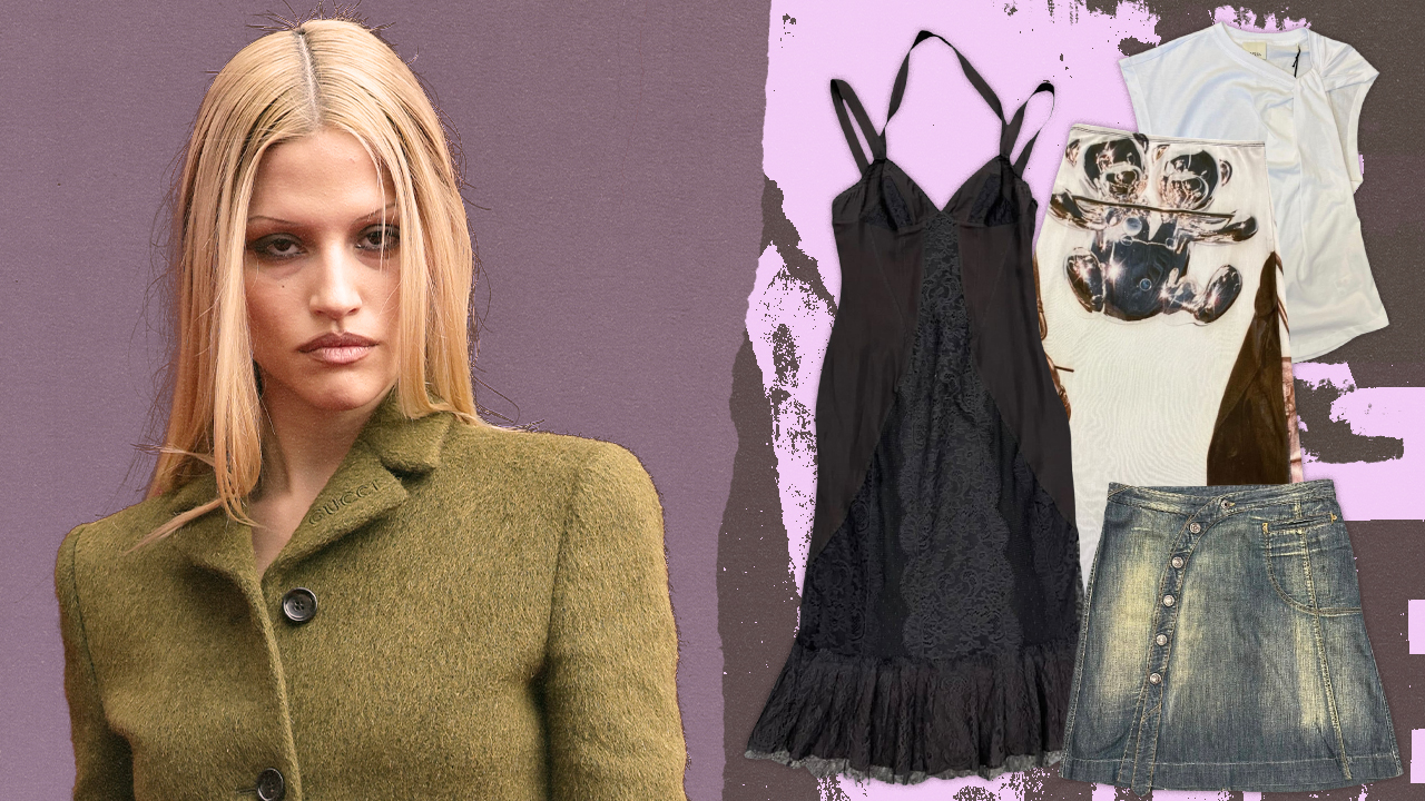 Gabbriette next to pieces for sale on her Depop.